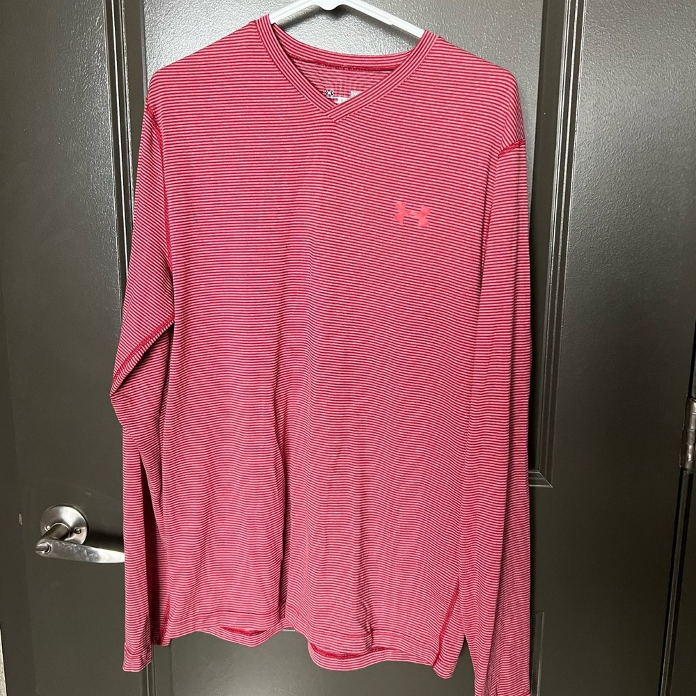 LOT 2 Under Armour striped long sleeve v neck shirts